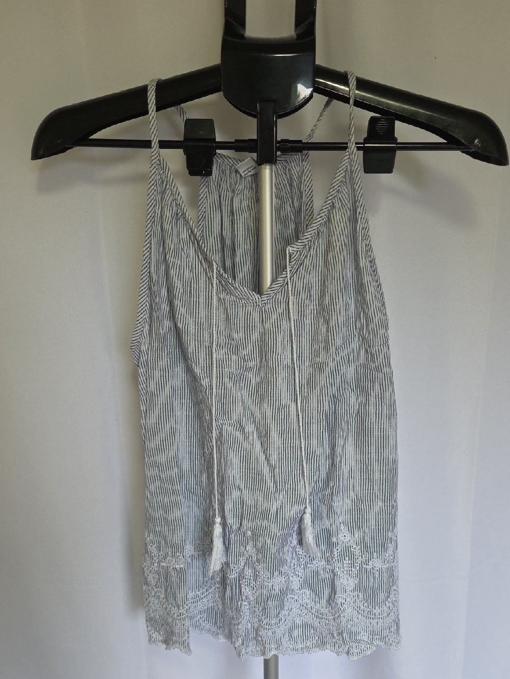 Old Navy Blue & White Striped Lace Trim Tank Top